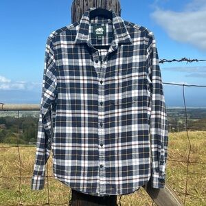 Roots Canada Men's Blue Flannel Plaid Organic Cotton Western lumberjack Shirt